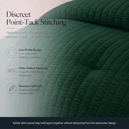 CozyLux California King Comforter Set Emerald Green Seersucker Bed in a Bag