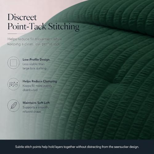 CozyLux Twin Comforter Set, 5 Pieces Emerald Green Seersucker Bed in a Bag