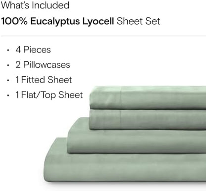 Sijo AiryWeight Tencel Sheet Set, 100% Lyocell Derived from Eucalyptus, Buttery Soft, Architectural Digest Best Cooling Sheets Winner - 4pc - 2 Pillowcases 1 Fitted 1 Top (Sage, Full)