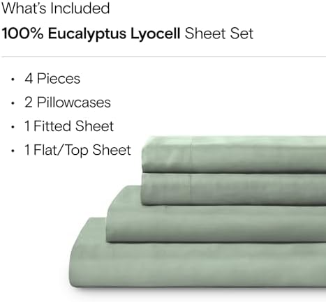 Sijo AiryWeight Tencel Sheet Set, 100% Lyocell Derived from Eucalyptus, Buttery Soft, Architectural Digest Best Cooling Sheets Winner - 4pc - 2 Pillowcases 1 Fitted 1 Top (Sage, King)