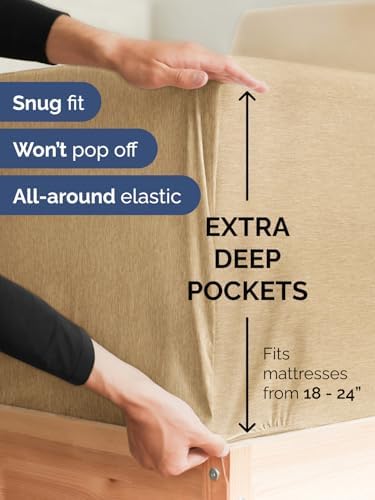 CGK Linens Extra Deep King Fitted Sheet - Fitted Sheet Only - Heathered Tan