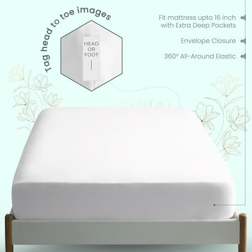 Feather & Stitch Fitted Sheet Only, 100% Cotton 300TC Lightweight Cooling & Breathable Percale Weave Fitted Sheet 16" Regular Elastic Deep Pocket Soft Bedding Mattress (Full, White)