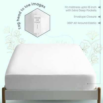 Feather & Stitch Fitted Sheet Only, 100% Cotton 300TC Lightweight Cooling & Breathable Percale Weave Fitted Sheet 16" Regular Elastic Deep Pocket Soft Bedding Mattress (Full, White)