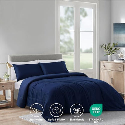Zaizaihome Bamboo Viscose Comforter Set Queen Size 3 Pieces - Navy Blue