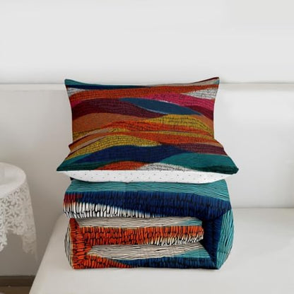 Castle Fairy Bohemian Wavy Comforter Set Toddler Size,Rainbow Embroidered Waves Bedding Set for Kids Teens,Geometric Tribal Ethnic Down Comforter,2 Pcs 1 Pillowcase