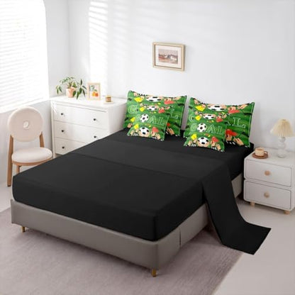 Erosebridal Soccer Gaming Boys Kids Green Football Court King 7-Piece Comforter Set | Ball Games Sheets and Pillowcases Sports Theme Playground Bed in A Bag Striped Bed Sets