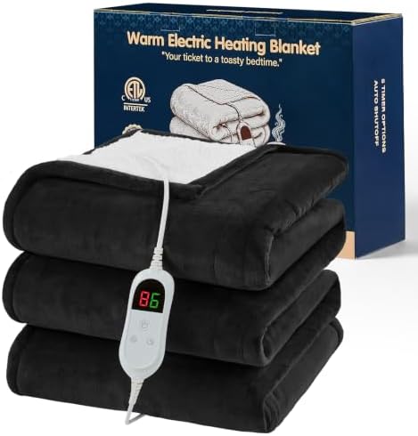 Heated Electric Blanket Twin, Soft Heating Blanket, 62" x 84", Ebony