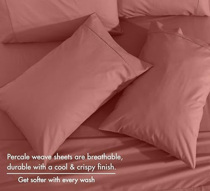 RUVANTI 100% Cotton Split King Sheets, Percale Sheets Set, Terracotta