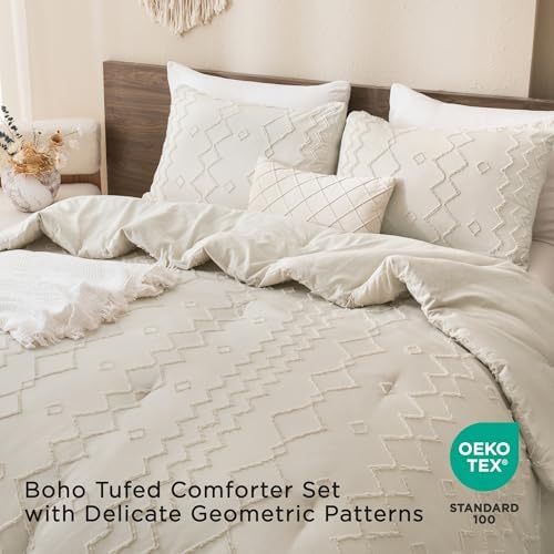 Andency King Size Comforter Set Beige, 3 Pieces Bedding