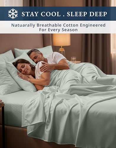LANE LINEN King Sheets 100% Egyptian Cotton Sateen - Silver Swiss Dot