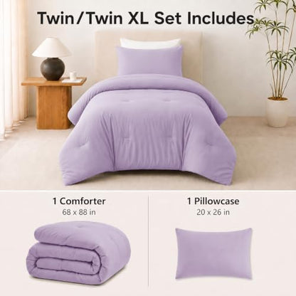CozyLux Twin Comforter Set, 2 Pieces Down Alternative Bedding, Lavender