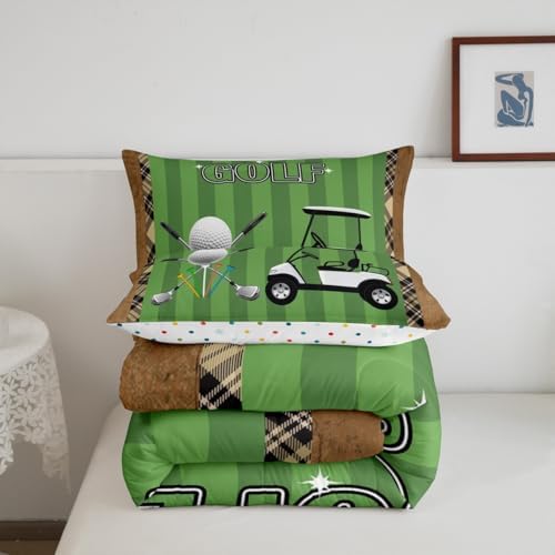 Castle Fairy Golf Bedding Set Twin Size Modern Fashion Sports Games Comforter Set for Kids Boys Bedroom Decor Geometric Plaid Stripes Soft Duvet Insert Golf Ball Print Down Comforter Set,2Pcs