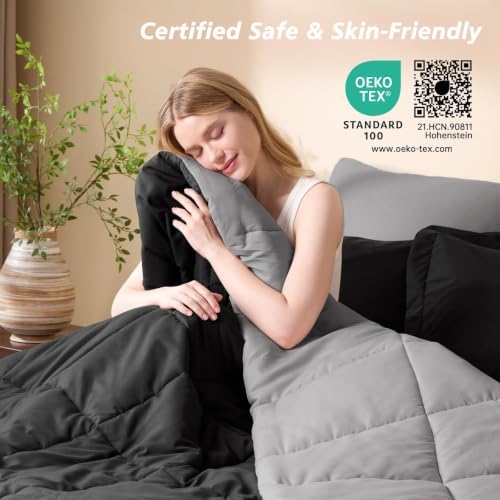 Oversized King Comforter Set, Black Bed in a Bag, Bedding Set with sheets