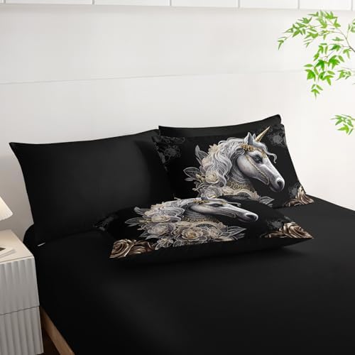 7 Piece Queen Size Horse Comforter Set with Sheets，Queen Horse Bedding Sets for Girls，(1 Comforter, 1 Flat Sheet, 1 Fitted Sheet, 2 Pillowcase and 2 Pillow Sham)