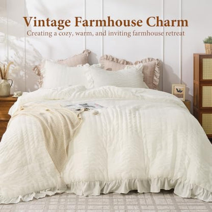 JOLLYVOGUE Cream Twin/Twin XL Comforter Set, 2pcs Seersucker Bed Set