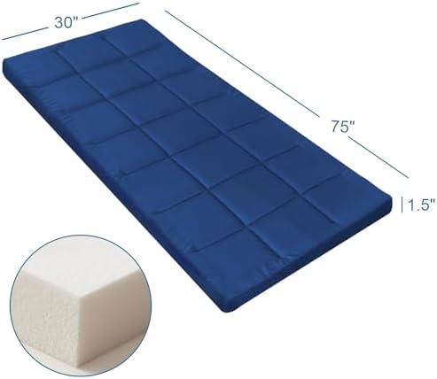 Cot Mattress Topper (Improved Thickness), Foam Quilted Pads for Camping, Soft Comfortable Sleeping Cot Mattress Pad Only, Camping Pad 75"x30" for Camp Cot/Rv Bunk/Narrow Twin Beds, Navy