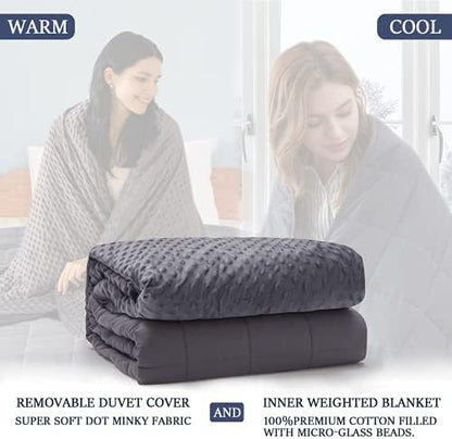 yescool Weighted Blanket with Cover for Adults (15 lbs, 60" x 80", Charcoal Gray) Heavy Blanket for Sleeping Perfect for 140-160 lbs, Queen Size Breathable Blanket with Premium Glass Bead