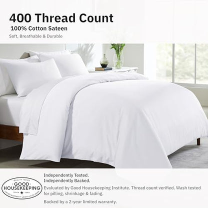 California Design Den 100% Cotton Sateen Full/Queen Duvet Cover Set, White