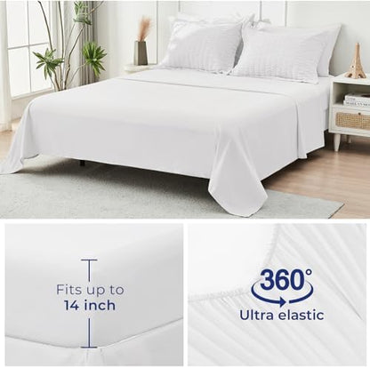 HYMOKEGE White Full Size Comforter Sets Seersucker 7 Pieces, All Season Luxury Bed in a Bag for Bedroom, Bedding Set with Comforters, Sheets, Pillowcases & Shams
