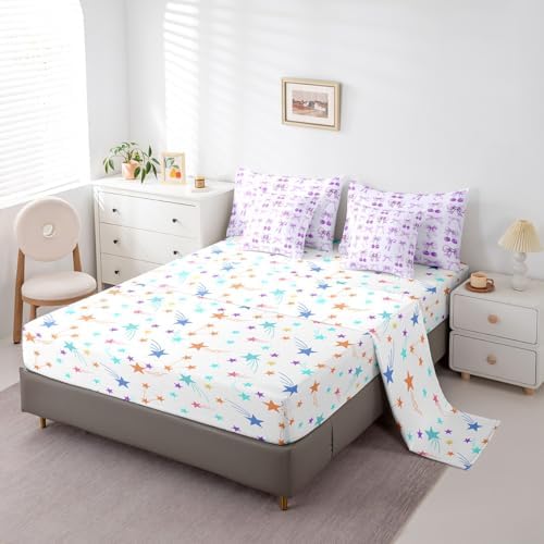 Erosebridal Purple Cherry Bow King Size Comforter Set with Sheets Cute Silk Ribbon Bowknot 7 Piece Bedding Set, Princess Bow Tie Dreamy Kawaii Bed in a Bag, Princess Room Decor Aesthetic