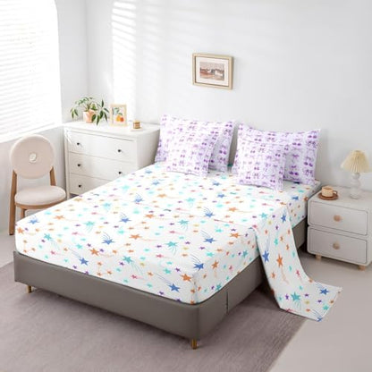 Erosebridal Purple Cherry Bow King Size Comforter Set with Sheets Cute Silk Ribbon Bowknot 7 Piece Bedding Set, Princess Bow Tie Dreamy Kawaii Bed in a Bag, Princess Room Decor Aesthetic