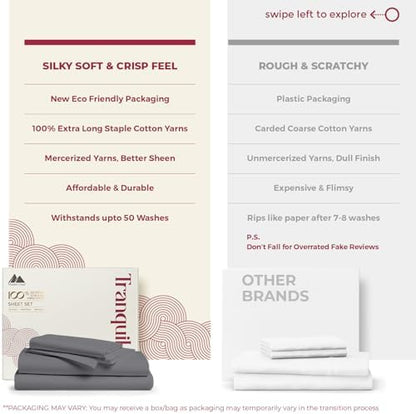 Mayfair Linen 100% Egyptian Cotton California King Sheet Sets - Luxury 800 Series Tranquil Collection Egyptian Cotton Cal King Sheets (6 PC, Dark Grey), Soft Cooling 16" Deep Pocket Hotel Sheet Set