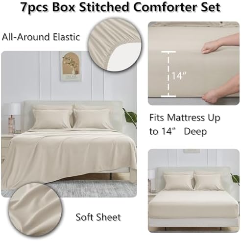 CozyLux Oversized King Comforter Set, 7-Piece Bed in a Bag, Beige