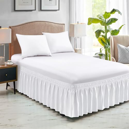 FreshCulture Twin Bed Skirt, Elastic Wrap Around Bed Skirt Twin Size, Bed Skirts for Adjustable Bed, Easy Fit with 18 Inch Drop Length, Hotel Quality Dust Ruffle for Twin Bed (White)