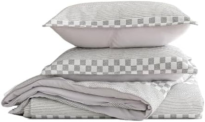 SLEEP ZONE Comforters Cal King Set, Striped Lattice Bedding Set Gray 3 Pcs