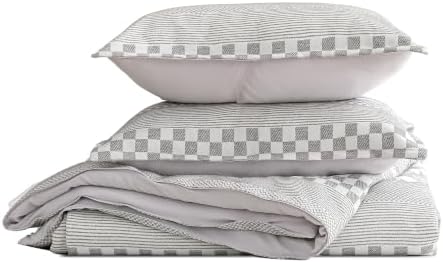 SLEEP ZONE Comforters Full Set, Striped Lattice Bedding Set Gray 3 Pcs
