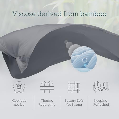 Cooling Sheets Set Cal King Size, Viscose Derived from Bamboo for Hot Sleepers | Deep Pocket Up to 16 Inch | Silky Soft & Breathable Bedding - 4PC (Cal King, Light Grey)