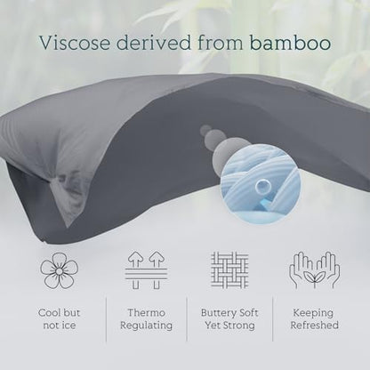 Cooling Sheets Set Twin Size, Viscose Derived from Bamboo for Hot Sleepers | Deep Pocket Up to 15 Inch | Silky Soft & Breathable Bedding - 3PC (Twin, Light Grey)