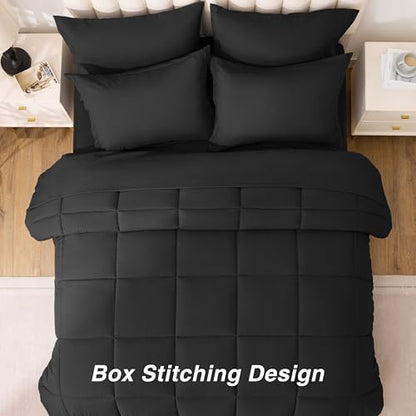 Love's cabin King Size Comforter Set Ash Black, 7 Pieces King Bed in a Bag, All Season Bedding Sets with 1 Comforter, 1 Flat Sheet, 1 Fitted Sheet, 2 Pillowcase and 2 Pillow Sham