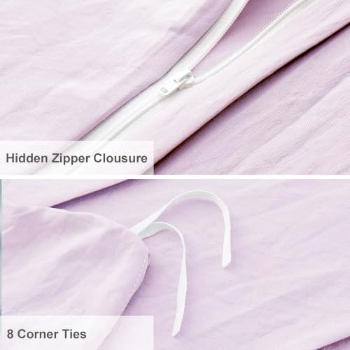 Oli Anderson 3PCS Pleated Duvet Cover Set, Light Purple, Queen