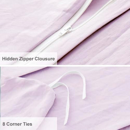 Oli Anderson 3PCS Pleated Duvet Cover Set, Light Purple, Queen