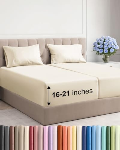 Extra Deep Pocket Split King Sheet Set - Breathable & Cooling - Off White