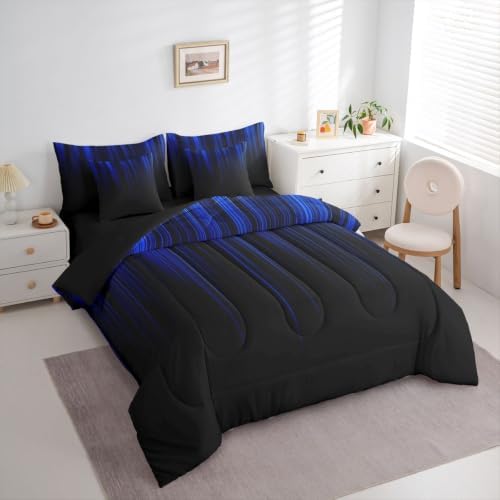 Feelyou Neon Blue Comforter Set with Sheets 7 Piece Full Size