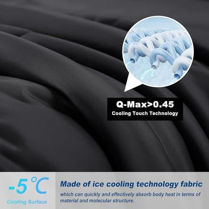 Cooling Comforter King Size, Double-Sided Cold Tech Fabric Quilted Bed Comforters Cooling Blanket for Hot Sleepers, Breathable Lightweight Summer Bedding, All-Season Ice Blanket, Black