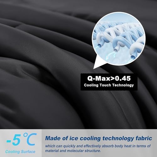 Cooling Comforter Queen Size, Double-Sided Cold Tech Fabric Quilted Bed Comforters Cooling Blanket for Hot Sleepers, Breathable Lightweight Summer Bedding, All-Season Ice Blanket, Black
