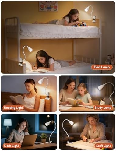 2 PCS Reading Light for Book in Bed,Clip on Light Reading Lamp with Adapter