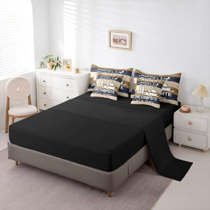 Erosebridal Comforter Set Full Size Camper Rv Camping 7 Pcs Bedding for Kids and Adults, Rustic Farmhouse Bed Sheet Sets Vintage Car Camper Accessories for Travel Trailers Bedroom Bed Decor