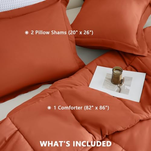 CozyLux Full Size Comforter Sets, 3-Piece Box-Stitched, Burnt Orange