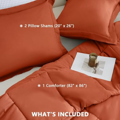 CozyLux Full Size Comforter Sets, 3-Piece Box-Stitched, Burnt Orange
