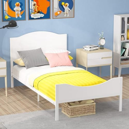 Timy Kids Twin Bed Frame with Wooden Headboard and Footboard Platform Bed