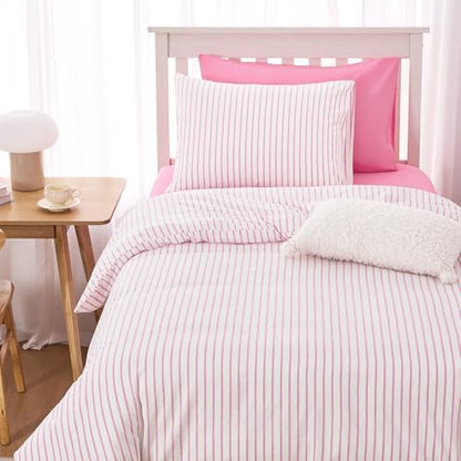 Wake In Cloud Striped Cotton Duvet Cover Set, Pink White, Twin/Twin XL