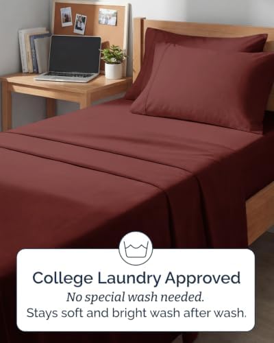 Twin XL 4 Piece Sheet Set - College Dorm Room Essentials - Oxblood