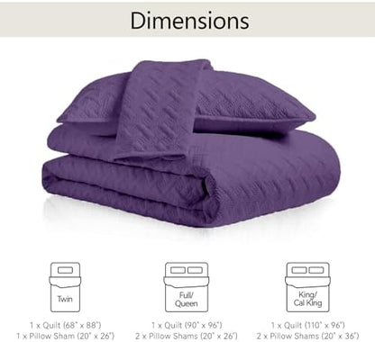 FLYMME Quilts Queen Size,Lightweight Purple Bedspreads,Basket Weave Pattern,Ultra Soft Microfiber Bed Coverlet 3 Pieces for All-Seasons (1 Quilt,2 Shams)