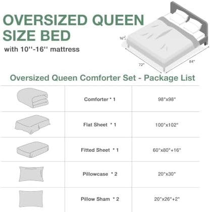 MUXHOMO Oversized Queen Comforter Set, Boho Elegant Floral Print Bed in a Bag 7 Pieces, Ultra Soft & Breathable Reversible Botanical Pattern Bedding Set with Comforter, Sheets, Pillowcases, and Shams