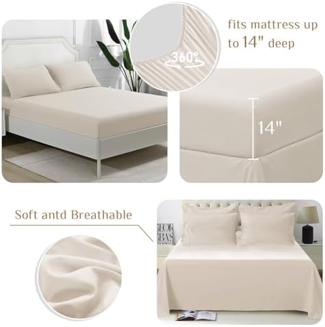 JOLLYVOGUE Twin Comforter Set, Ultra-Soft Bed in a Bag Twin Size 5 Pieces, Oeko-TEX Certified Bedding Set with Down Alternative Comforter, Sheets, Pillowcases & Shams, Beige