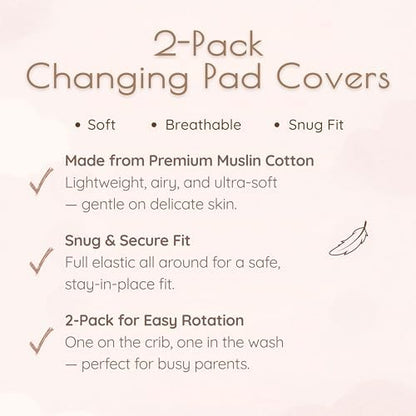 Baby Changing Pad Covers Girl, 2-Pack Changing Table Sheets, Cotton Muslin Changing Pad Covers, 32"x16" x 8" Diaper Changing Pad Cover Girl, Oeko-TEX Certified (Floral Pink Changing Pad Cover)